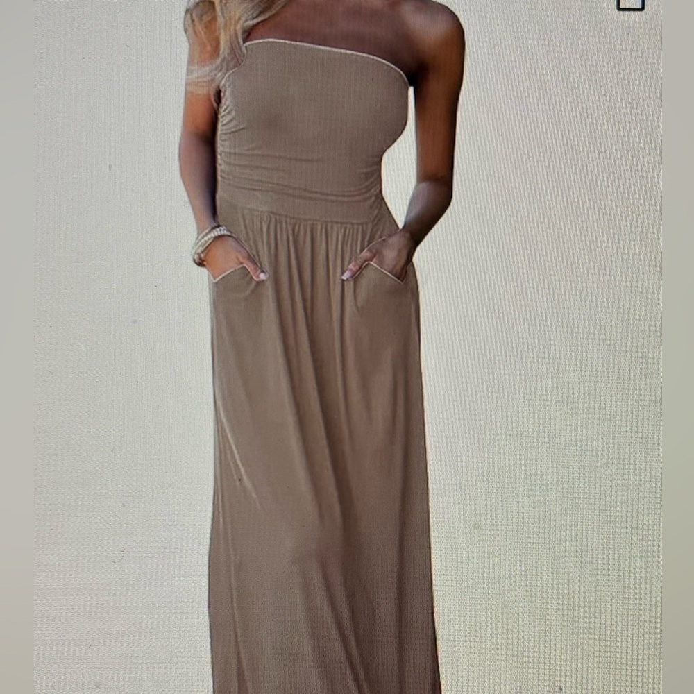 Elegant Strapless Maxi Dress in Taupe-NWOT
